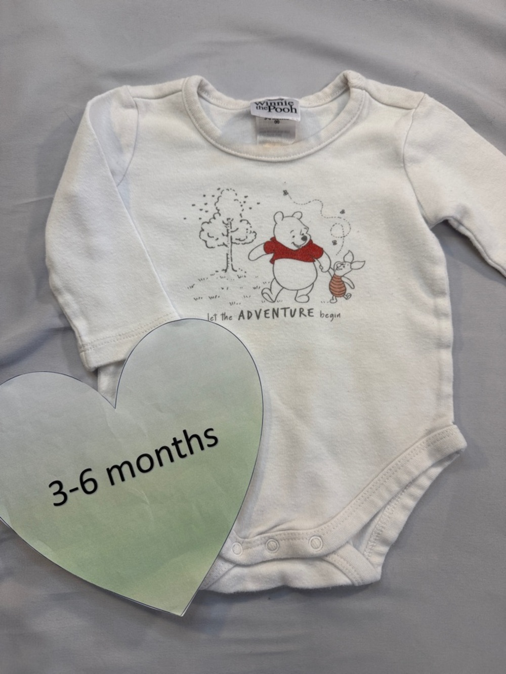 Disney White Winnie the Pooh & Piglet Long-Sleeve Bodysuit with Red Scarf Accent